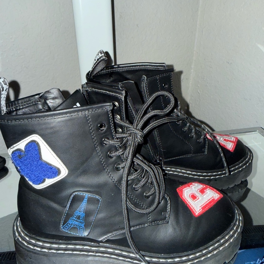 Karl Lagerfeld Black Combat Boots with Patches